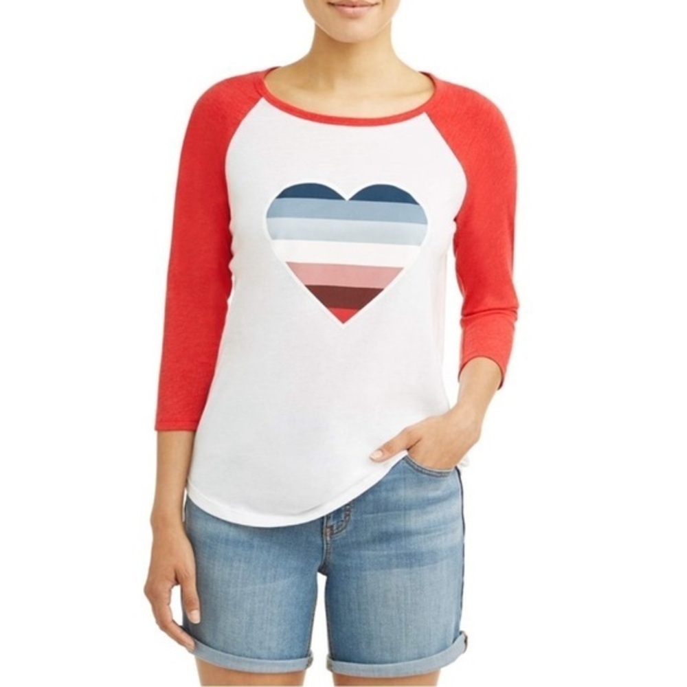 💕 EV1 Ellen Degeneres Baseball 3/4 Length Sleeve Striped Heart Novelty Tee S
